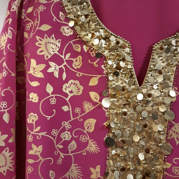 BEAUTIFUL PINK EMBELLISHED ASIAN TUNIC , L - Picture 3 of 7